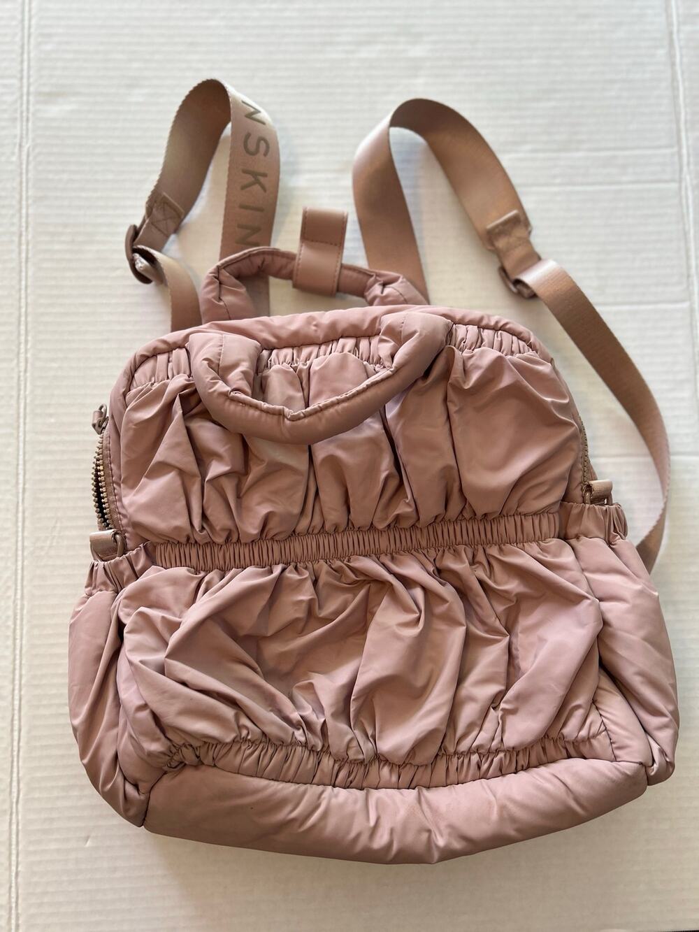 Danskin Ruched Crinkle Convertible Backpack Tote Bag Dusty Rose Pink